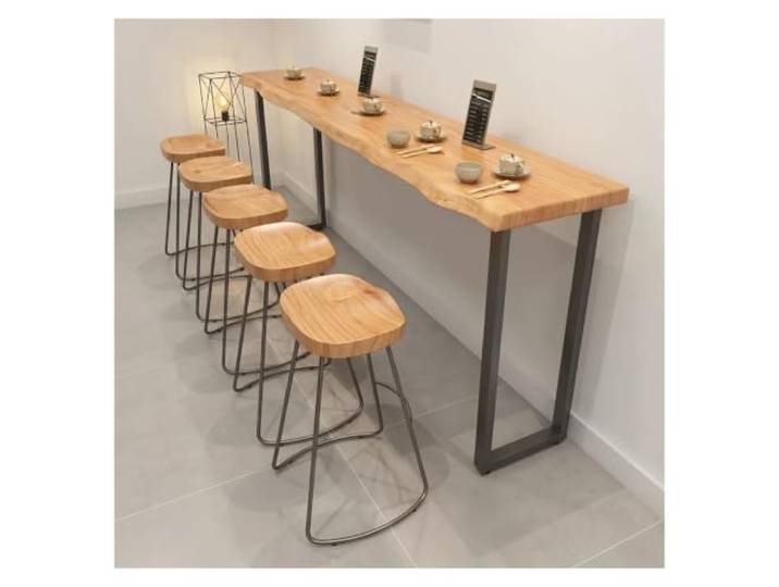 ZCXMNL Industrieller Bar-Höhentisch, Live-Edge-Esstisch, Massivholz-Barplatte, Rechteckiger Pub-Tisch – Hohe Thekenhöhe, Rustikaler Langer Bartisch(L200xW45xH105cm)