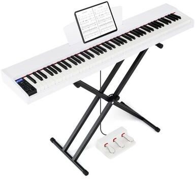 Costway 88-Key Portable Digital Piano Keyboard with Stand and Full-Size Semi-Weighted Keys-Black + White