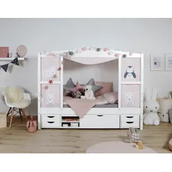 TiCAA Hausbett mit Bettkasten "Amelie" Kiefer Weiß