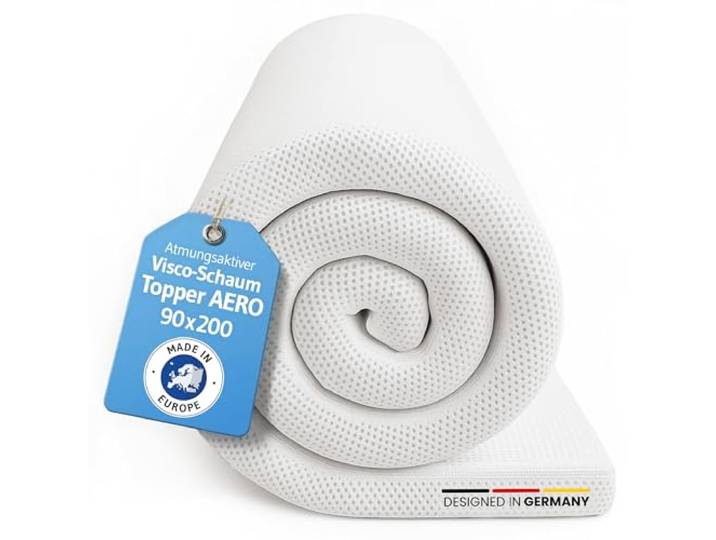 Topper 90x200 cm AERO, Ergonomischer Memory Foam Matratzentopper, 5 cm Höhe Oekotex zertifiziert, Matratzentopper 90 x 200 cm, Atmungsaktiver Mesh-Bezug, Hochwertige Matratzen-Auflage, Made in Europe