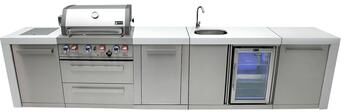 Mont Alpi Grills "Mont Alpi 145""W Deluxe Stainless Steel Premium Outdoor Kitchen Island with Refrigerator Faucet & Sink + 32""W 4-Burner BBQ Grill"