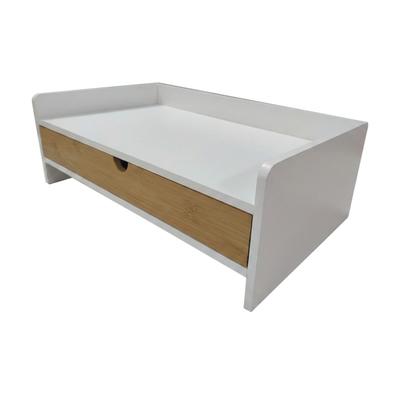Relaxdays Schreibtisch Organizer, 1 Schublade, DIN A4 Ablage, Bambus, HxBxT: 11 x 32 x 22 cm, Büroorganizer, weiß/natur