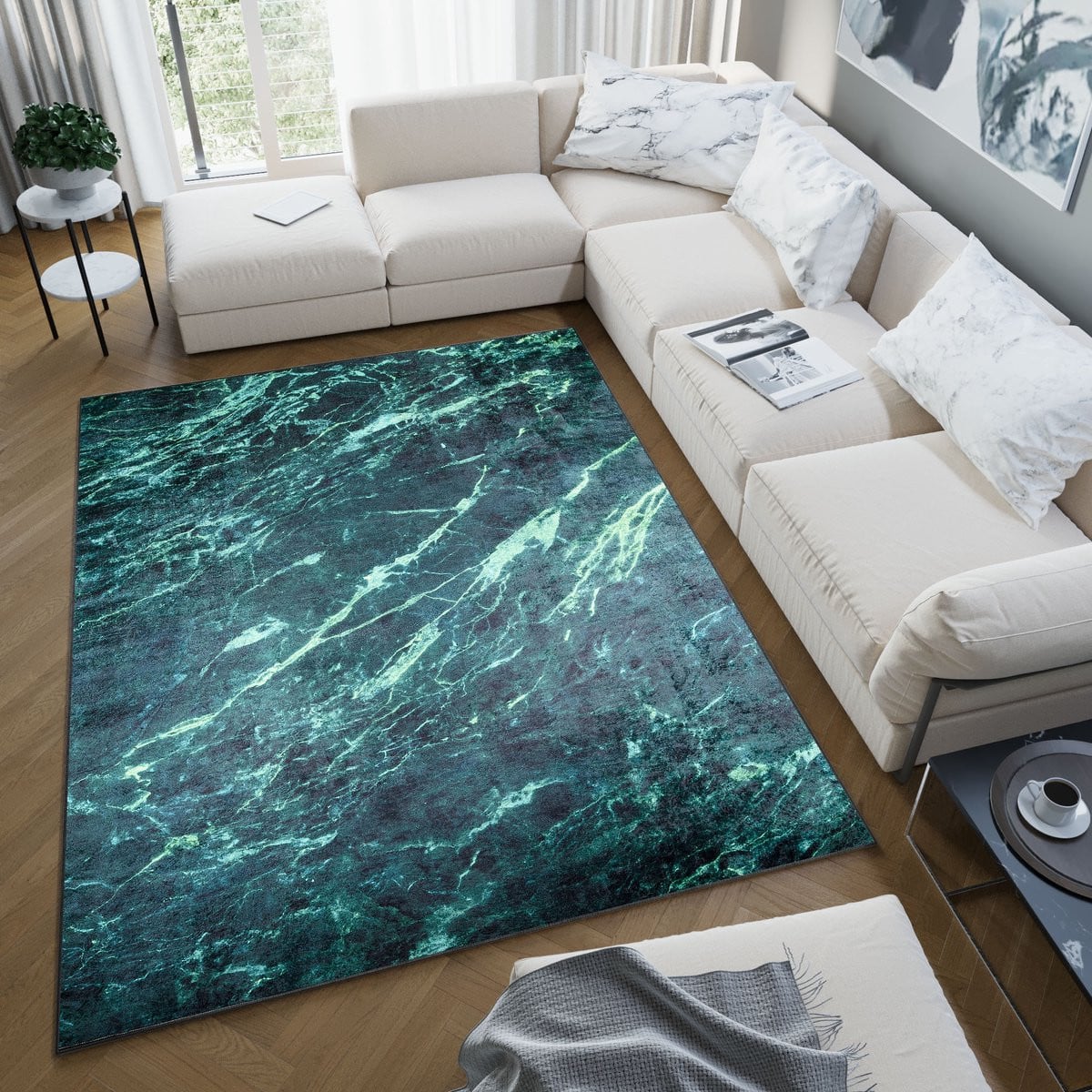 Tapiso Toscana Vloerkleed Abstract Donkergroen Laagpolig B/D: 80 x 200 cm