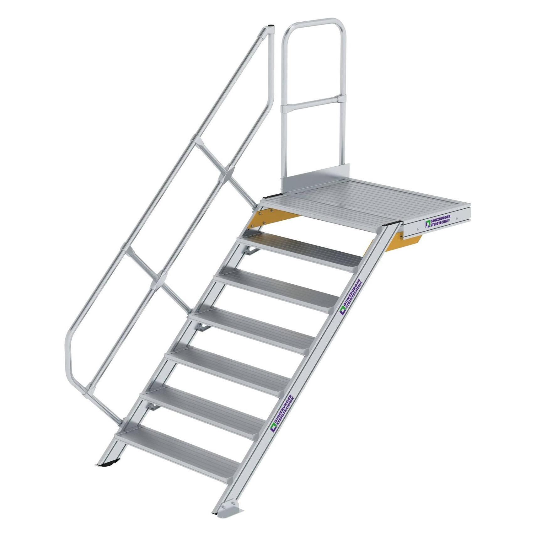 Munk Treppe mit Plattform 45° Stufenbreite 1000 mm 7 Stufen Aluminium geriffelt (Gerüst, 100 cm) (600467)