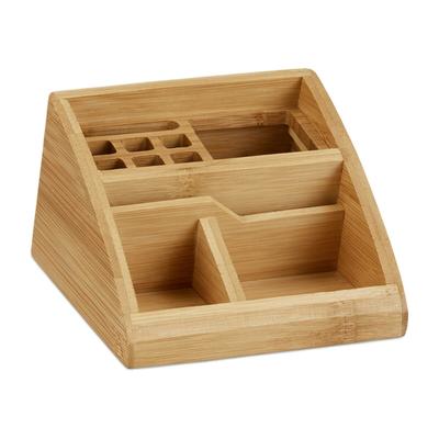 Relaxdays Schreibtisch Organizer Bambus, Stiftehalter Holz, Stiftebox Schreibtisch, Büro, HxBxT: 9 x 13 x 16 cm, natur