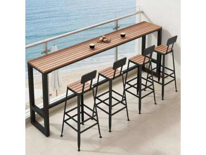 Schmaler Stehtisch Outdoor aus Kunststoffholz, wetterfester Bartisch Wetterfestes Kunststoffholz, platzsparendes Design, robuster Stahlrahmen, hohe Stabilität(Black,55.1in*15.7in)