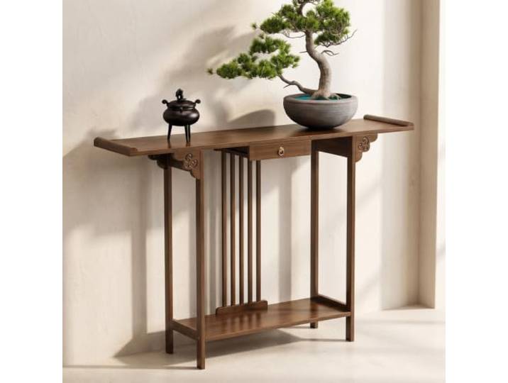 LJWFZBD Schmaler Konsolentisch aus Bambus, Flurtisch mit Schublade & Ablage Robuster Bambus, Schmales Design, Vielseitiger Flurtisch, Stabile Ablage(Brown with drawer,47.2 (120cm))