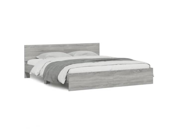 PUGYNBK Bettgestell 160 x 200 cm, Sonoma-Grau Technisches Holz, Kopfteil mit Halterung, Lamellen im Lieferumfang enthalten, Matratze nicht im Lieferumfang enthalten