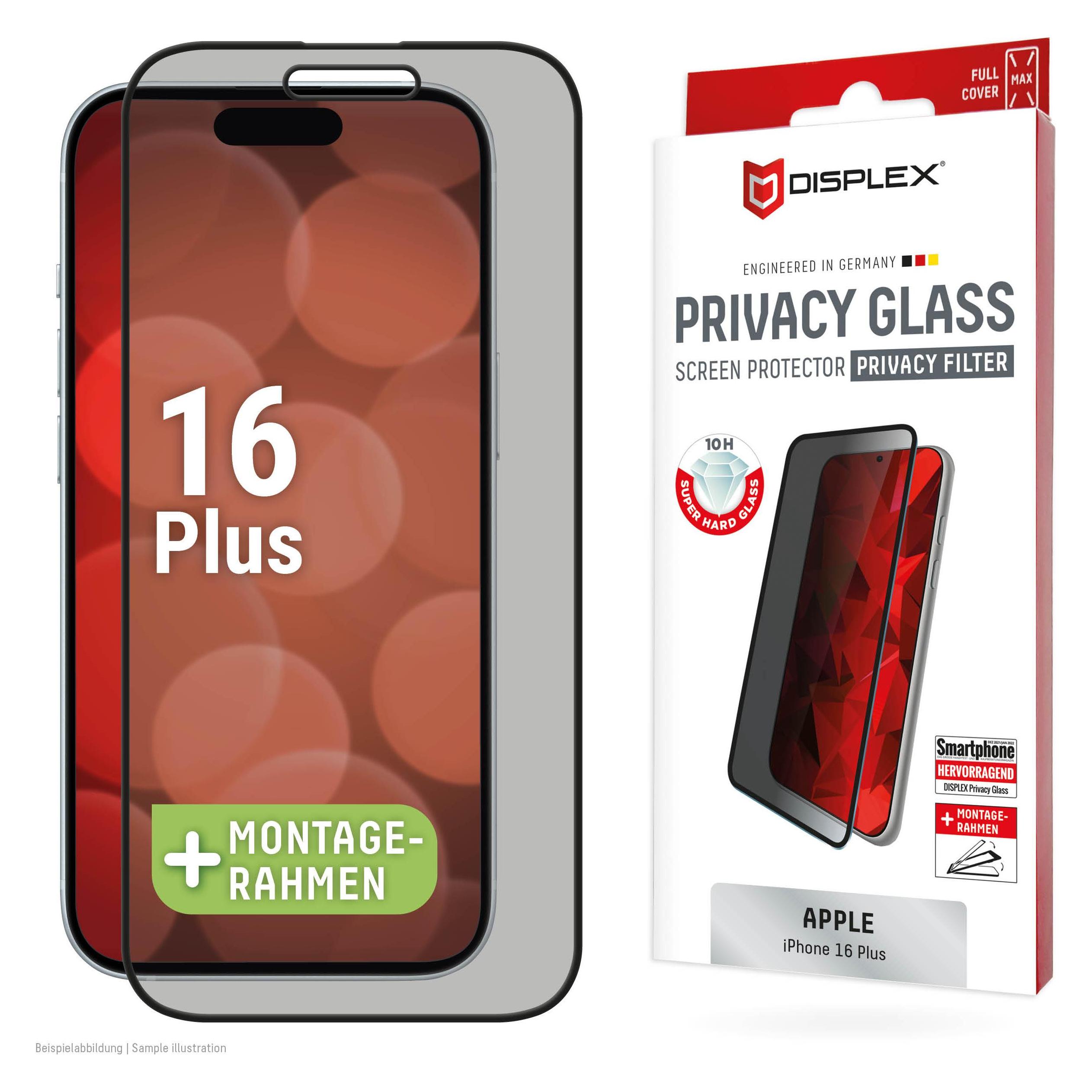 Displex Privacy Glass, Privacy Full Cover Panzerglas (1 Stk., Apple iPhone 16 Plus) (02017)