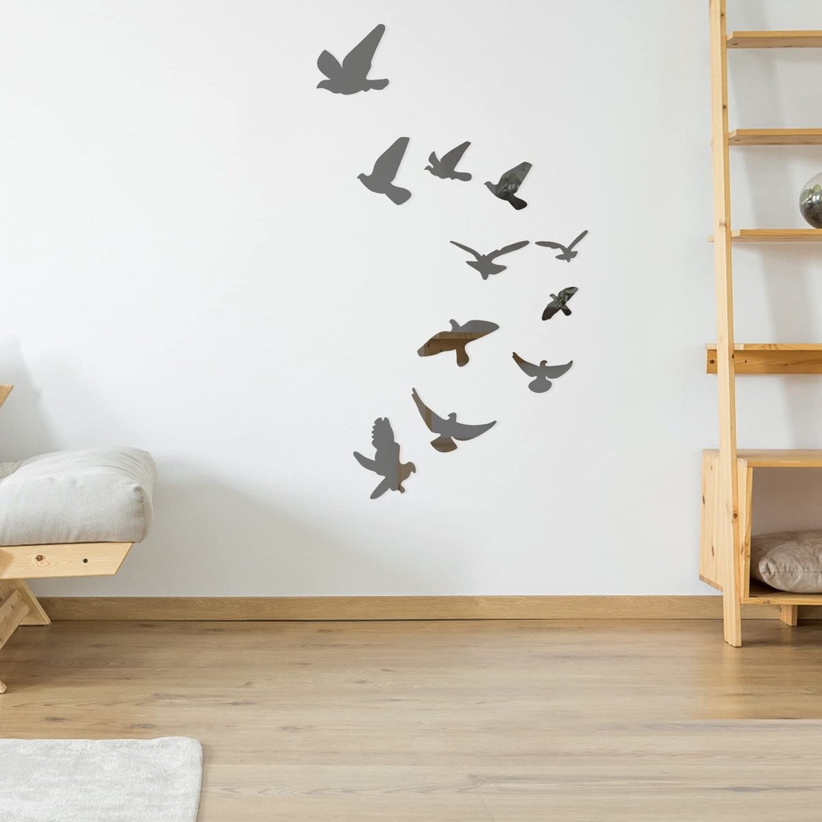 Dailygoods Muursticker Vogelvorm - Set van 11 Stuks - 3D Muurtattoo met Spiegel Effect