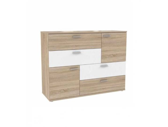 Commode 2 portes 4 tiroirs chêne sonoma blanc - DEST - Meuble de chambre - Contemporain