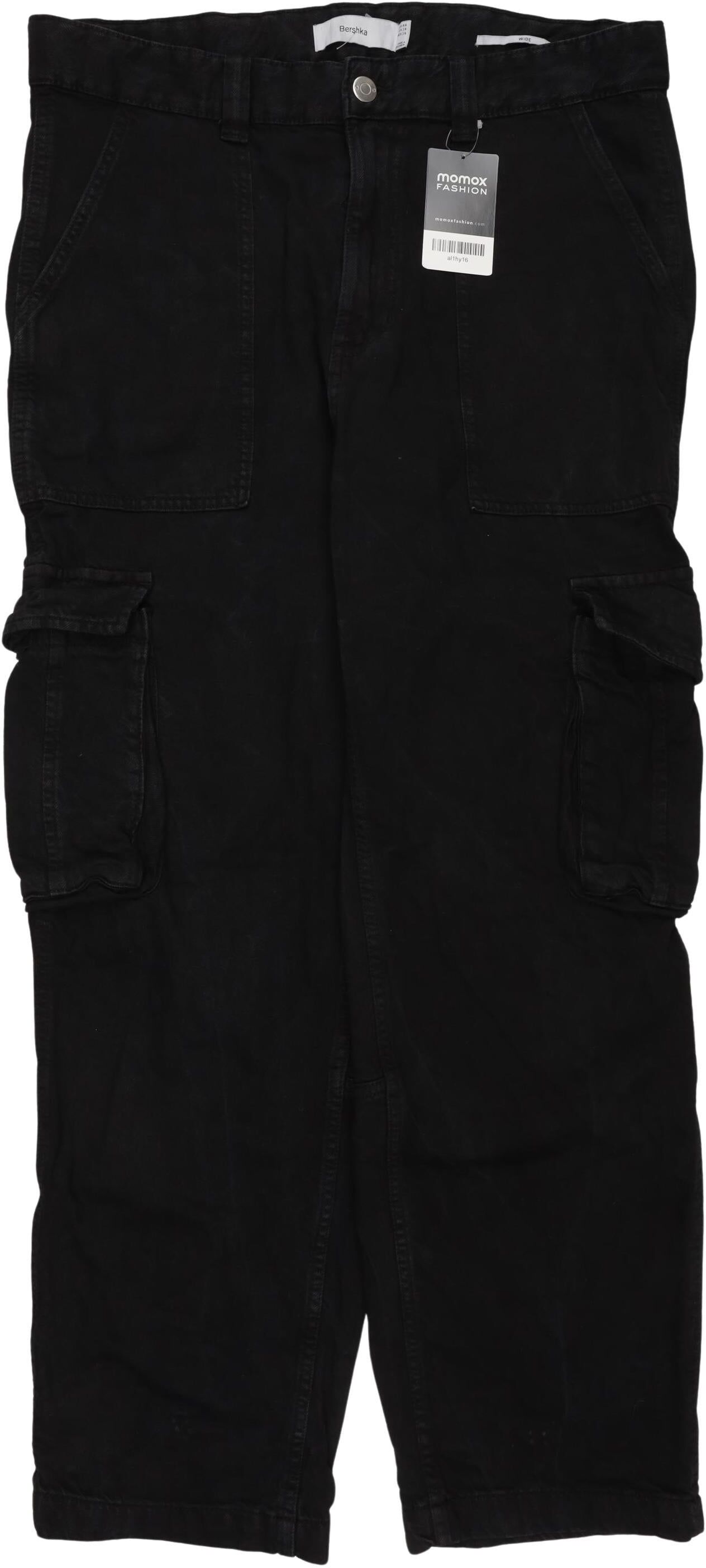 bershka Damen Jeans, Schwarz, Gr. W34, Baumwolle - Second Hand