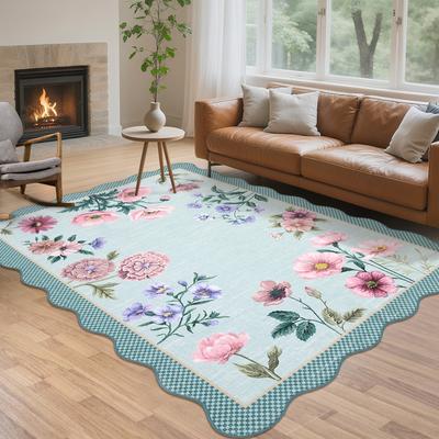Garvee Floral Plaid Bordered Area Rug