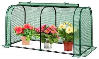 Costway Mini Tunnel Greenhouse with Roll-up Zipper Door-Green