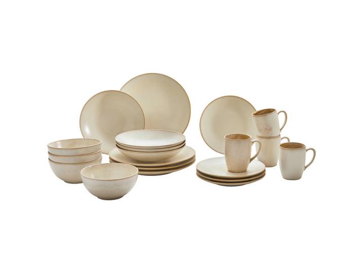 ASA Kombiservice Cafe del Mar, Beige, Keramik, 20-teilig, Uni, 250 ml, Essen & Trinken, Geschirr, Geschirr-Sets, Kombiservice