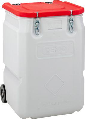 Mobil-Box CEMO, Volumen 250 l, für feste Gefahrstoffgüter Verpackungsgruppe II und III, konform mit ADR/RID/IMDG Code, Klappdeckel, PE, grau/rot