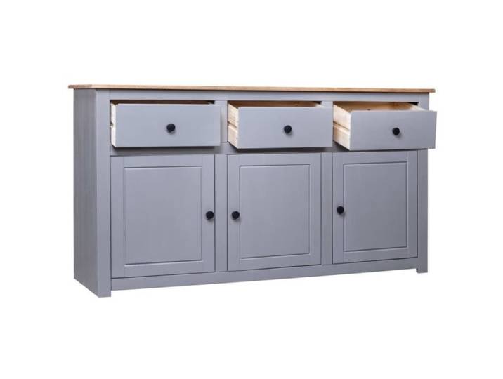Buffet bas KAI - Pin massif - Gris - 3 tiroirs et 3 portes