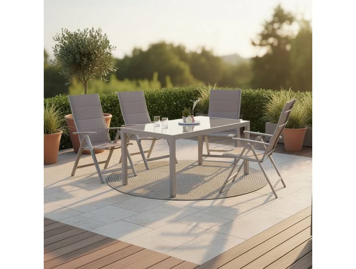 Gartenmöbel Set 5-tlg. Taviano Metall/Glas/Textil