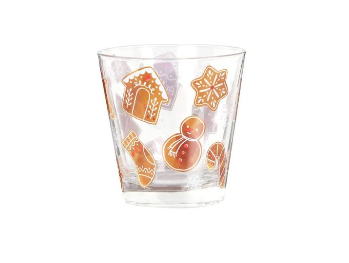 Glas mit Lebkuchenmann-Motiv, braun und weiß