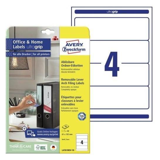 Avery Ordner-Etiketten, ablösbar, Home Office, Kleinpackung (L4761REV-10)