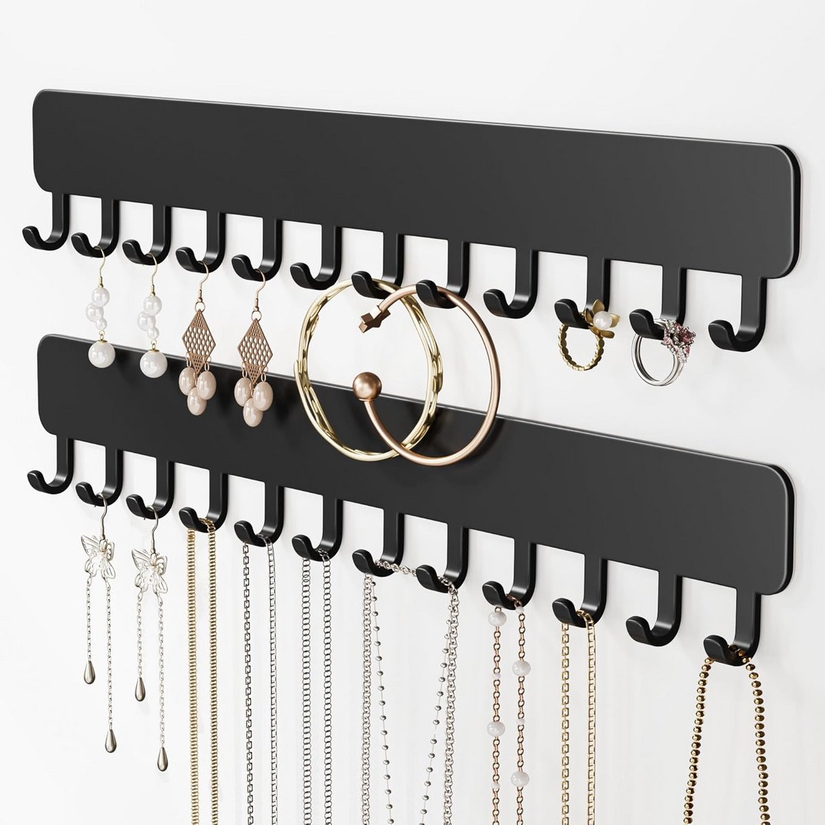 Set van 2 zelfklevende wandhangers voor sieradenopslag