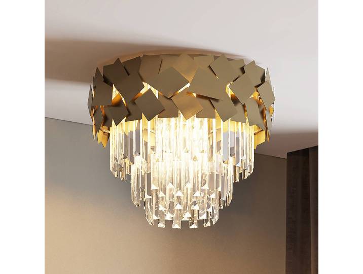 Kristall Deckenlampe Miraia Lucande, dimmbar, messing / gold, für Wohn- / Esszimmer, Edelstahl, Design, Deckenlampe