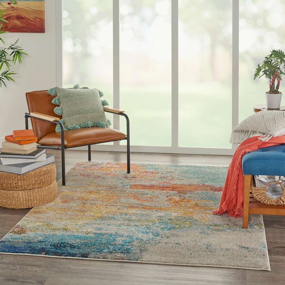 Etta Avenue Bourgeois Abstract Synthetic Area Rug Blue/Red/Orange/Yellow Rectangle 305 x 427cm