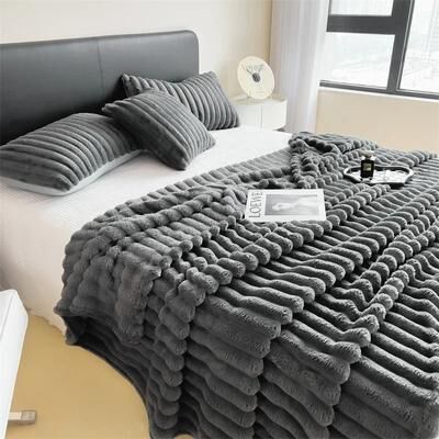 Uplift Essentials Ultra Soft Thickened Wide Striped Versatile Fleece Blanket dark Gray 39.37 X 59.06 In