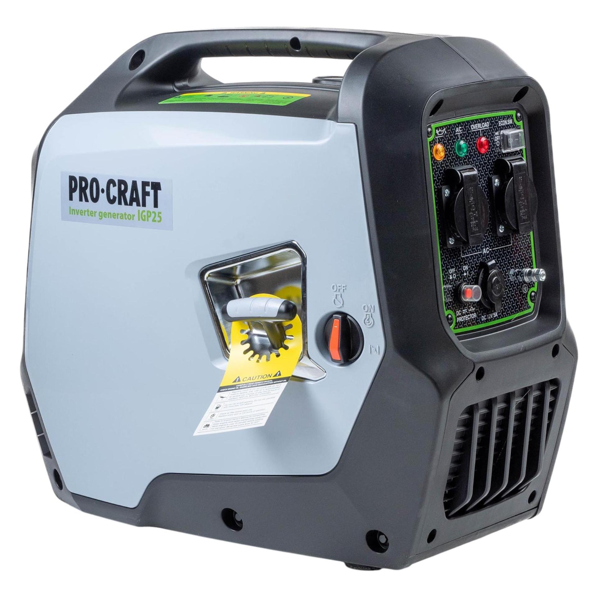 Procraft IGP25 Benzin Inverter Generator Stromerzeuger 1800 W 4000 ml 2× 230 V, 1× 12 V DC Ausgang (1800 W, 4 l) (65617659)
