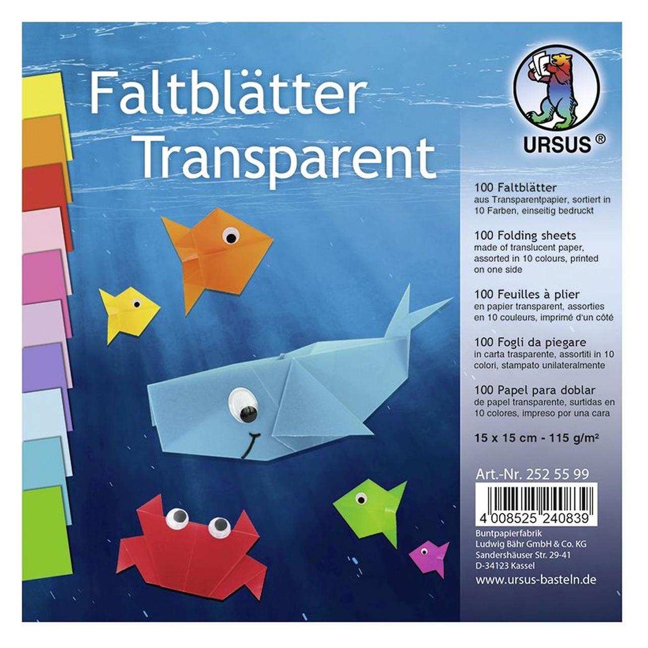 Ursus 100 Faltblätter /"Transparentpapier/", 15 x 15 cm, bunt (115 g/m², 1x) (2525599)