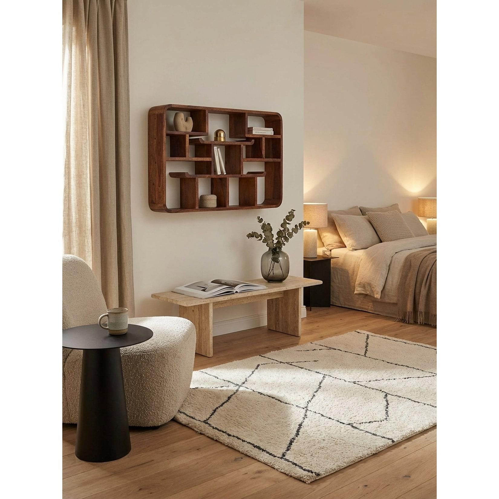 Wandregal Massivholz Modern Stil 80x55x15 cm Groß Schwebend