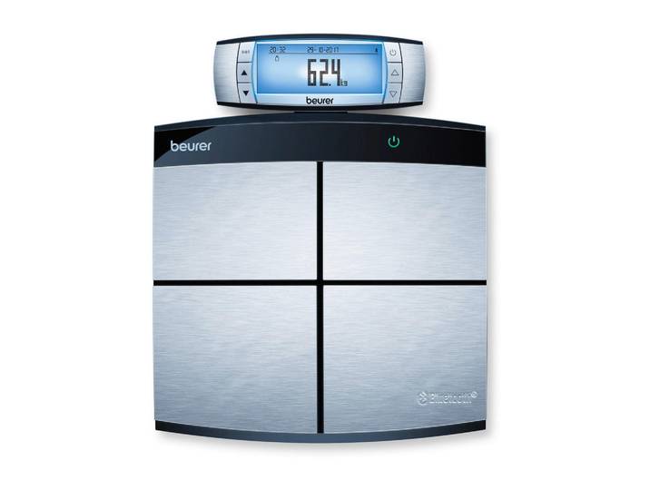 Beurer Körperanalysewaage, Schwarz, Edelstahlfarben, Metall, 48.1x8.2x42.3 cm, Europäischer Sicherheitsstandard, LCD-Display, automatisches Ein-/Ausschalten, hohe Tragkraft, Bluetooth-Funktion, Freizeit & Co, Wellness & Gesundheit, Gesundheit