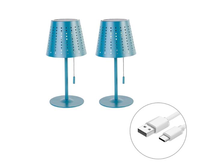 Lot de 2 lampes de table bleues avec LED 3 niveaux de luminosité