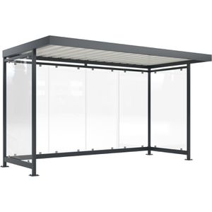 WSM Personenunterstand Köln K4 a/a, anthrazit, aus Metall, 3 Wände aus Glas, 420 x 217cm (B/T), für 8 Personen