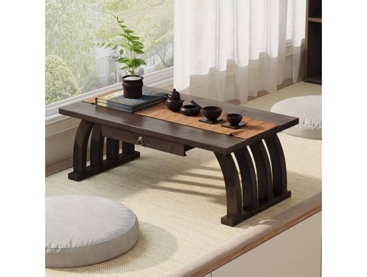 Labasuan Bodentisch mit Schublade, Bambus-Teetisch, niedriger Couchtisch, Tisch zum Sitzen auf dem Boden, minimalistischer Tatami-Tisch für Homeoffice, Meditation & Teezeremonie(80cm/31.5in)