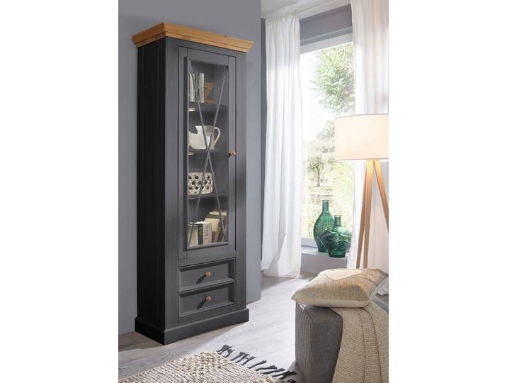 Vitrine 79x214cm 'Zürich II' Kiefer massiv grau WZ-0133