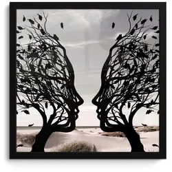 POSTER MIT RAHMEN Strand - Meer - Menschen - Baum - Moderne Kunst 40x40 cm