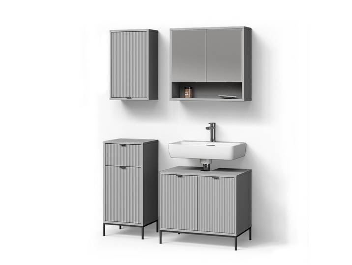 BADMÖBEL-SET ATERNO, Grau, 4-teilig