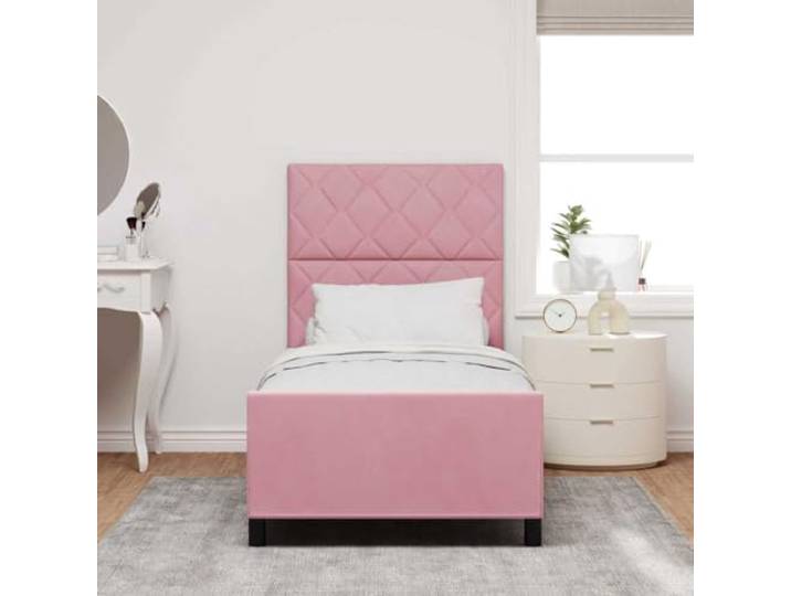 KTHLBRH Boxspringbett 90 x 200 cm Samt Rosa Massives Kiefernholz, modernes Design, Kopfteil inklusive, rechteckige Form