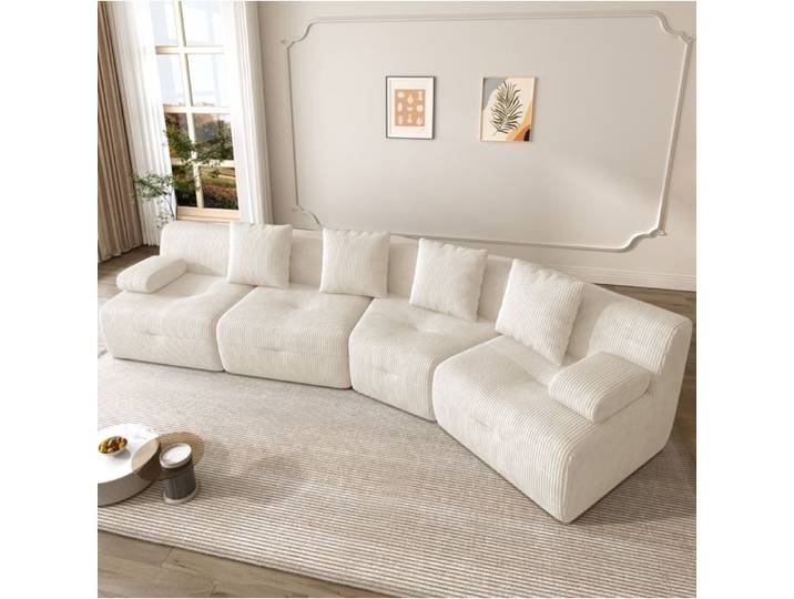 MEUBLIV Canapé modulable compressé 4 places en corduroy beige sans montage 400 kg
