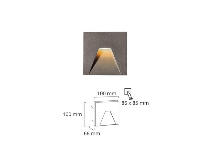Viokef LED-Außenwandeinbauleuchte Space, grau, 10x10 cm Space, alu / grau / zink, Beton, Modern, Wandeinbauleuchte