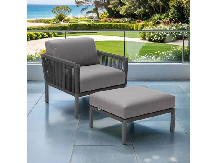 Solpuri Club Loungesessel inkl. Hocker Aluminium/Rope Dunkelgrau
