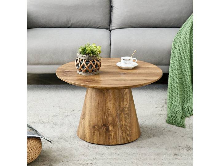 BBWL Couchtisch 60 cm Naturholzoptik MDF Beistelltisch kompakt, Runder Kaffeetisch Wohnzimmer Balkon multifunktional