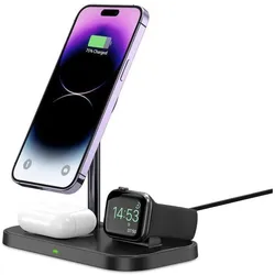 Tech Tech-Protect kabelloses Ladegerät QI15W A22 3in1 Magnetic MagSafe, schwarz (15 W), Wireless Charger, Schwarz