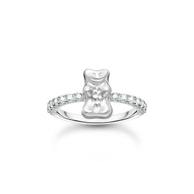 Fingerring THOMAS SABO "THOMAS SABO x HARIBO: Ring mit Goldbär" Gr. 60, silber (silberfarben, kristallweiß), Fingerringe, Damen, 60, Silber 925 (recycelt), 2mm, Fingerring, mit Zirkonia (synth.)