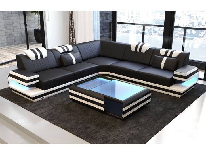 Sofa Dreams Ecksofa Ragusa L Form Leder, Couch, mit LED, Designersofa