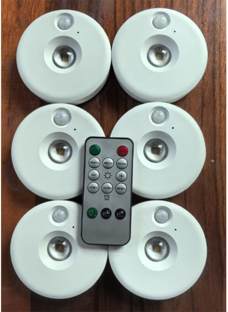 INF 6er-Set wiederaufladbare Schrankleuchten mit Bewegungssensor, Fernbedienung, Magnetmontage und stufenloser Dimmung