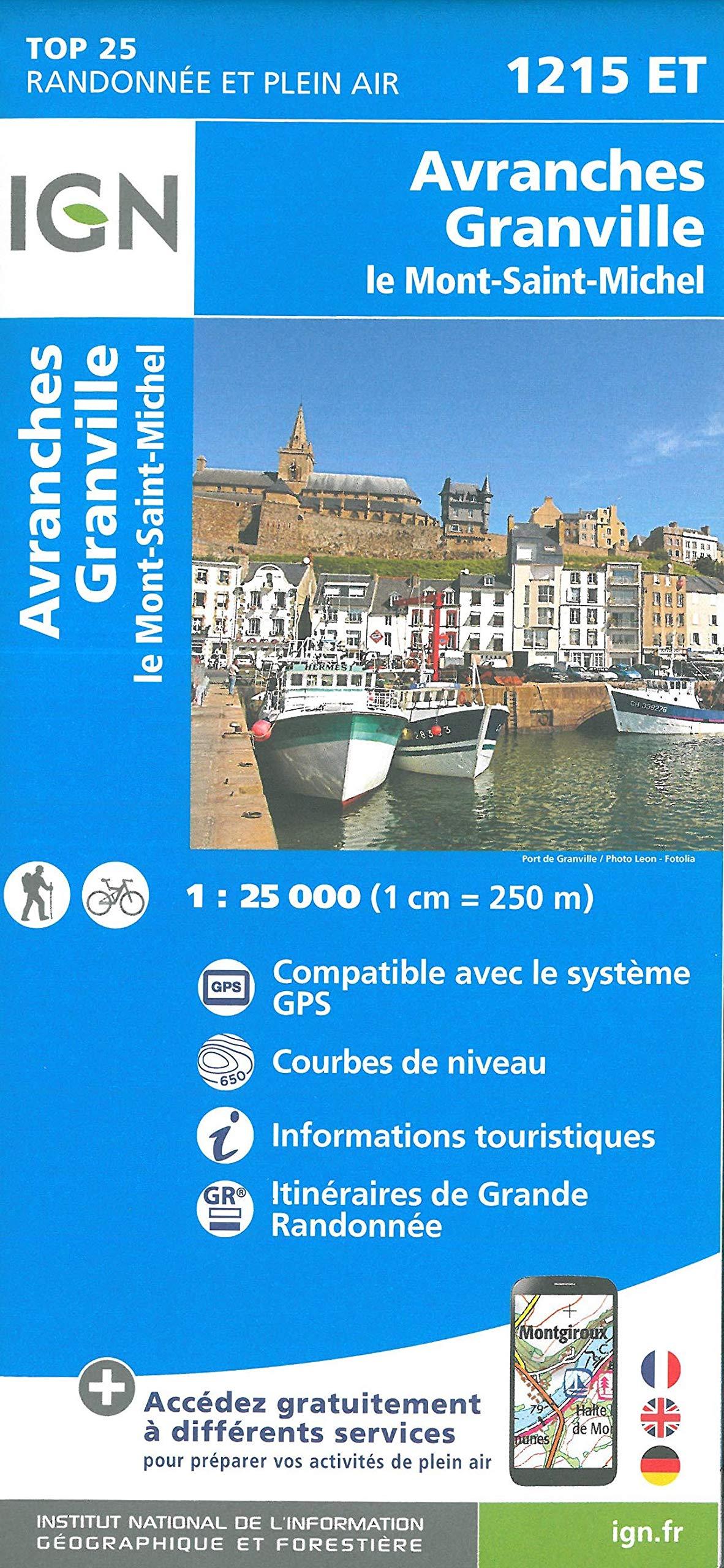 Carte de randonnée IGN TOP 25 n° 1215 ET - Avranches, Granville, Le Mont-St-Michel