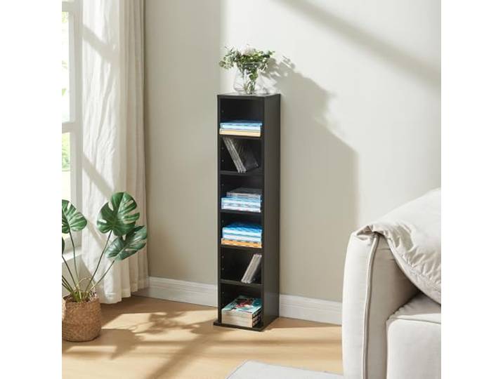 [en.casa] CD Regal Tynset DVD Regal mit 6 Ablagefächern CD Aufbewahrung 90 x 20 x 20 cm Standregal höhenverstellbare Regalböden Schwarz