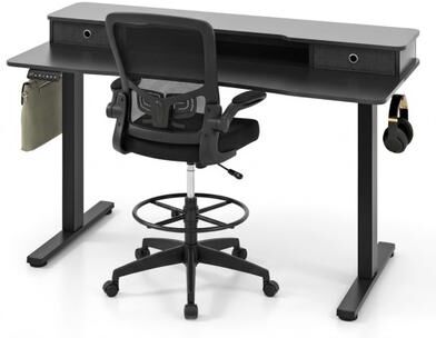 Costway Electric Height Adjustable Standing Desk and Drafting Chair Set with Storage Drawers
